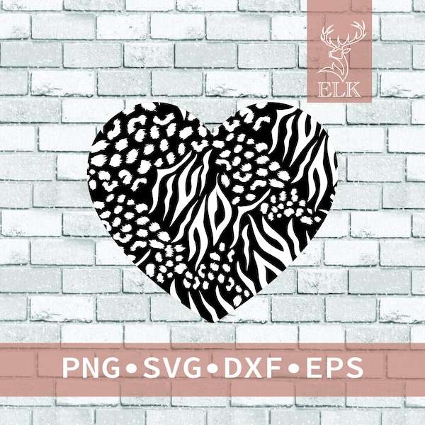 Zebra Cheetah Leopard Pattern Heart Animal Prints SVG (svg, dxf, eps, png) Cut File for Cricut, Silhouette, etc. Commercial Use