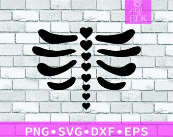 Niedliche Skelett Herzen Brustkorb Knochen SVG (svg, dxf, eps, png) Schnittdatei für Cricut, Silhouette usw. Kommerzielle Nutzung