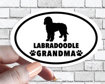 Labradoodle Grandma - Dog Grandparents Oval Black and White Dog Sticker