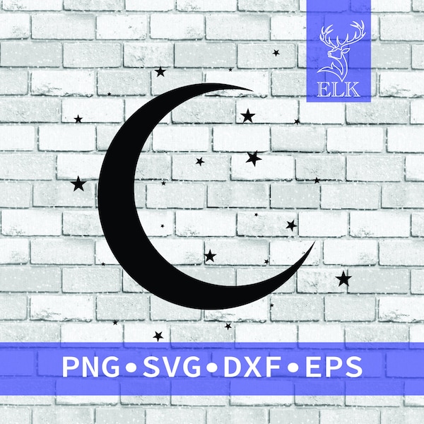 Crescent Moon and Stars SVG (svg, dxf, eps, png) Cut File for Cricut, Silhouette, etc. Commercial Use