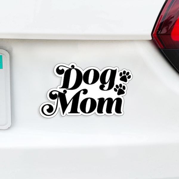 Dog Mom with Paws MAGNET Dog Mama Groovy Text Modern Cute Design Perfect for Car, Truck, Fridge,  White Board or Lockers  4"