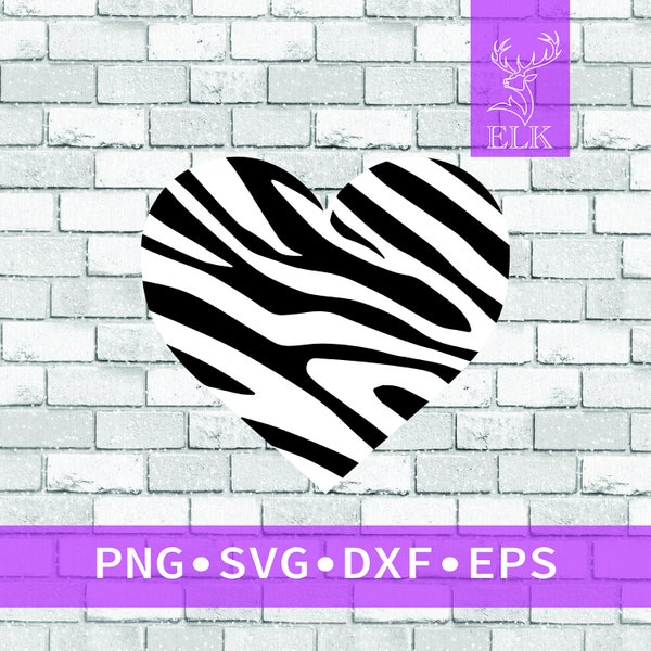 Zebra Pattern Heart Animal Print SVG (svg, dxf, eps, png) Cut File for Cricut, Silhouette, etc. Commercial Use