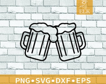 Beer Glass Mugs Clinking Clinging Cheers with Foam SVG (SVG, dxf, png, esp) Cut Files for Cricut, Silhouette, etc. Commercial Use