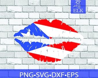 Puerto Rico Country Flag Lips SVG Cricut, Silhouette, Cut Files, Clipart, Commericial Use