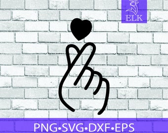Cute Korean Hand Finger with Heart SVG (svg, dxf, eps, png) Cut File for Circut, Silhouette, etc. Commercial Use
