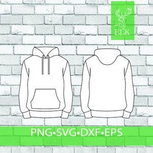 Hoodie Drawstring Zip up Kangaroo Pocket Mock up for Fashion Design Tech  Pack Technical Flat Sketch CAD Ai Editable Vector Template 
