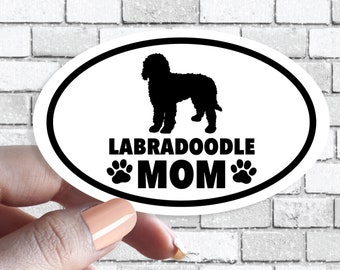 Labradoodle Mom - Dog Mom Oval Black and White Dog Sticker