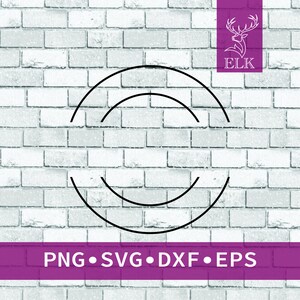 May include: Black line art of three concentric arcs on a white brick background. The bottom of the image has the text "PNG • SVG • DXF • EPS" in white on a purple banner. The top right corner has a purple logo with a deer and the text "ELK".