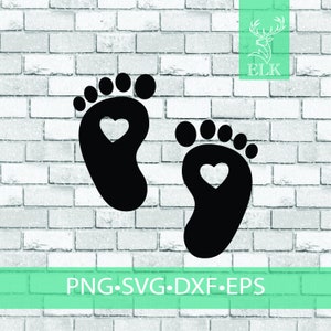 Baby foot print with heart SVG, baby feet svg, baby foot svg (svg, dxf, eps, png) Cut File for Cricut, Silhouette, etc. Commercial Use