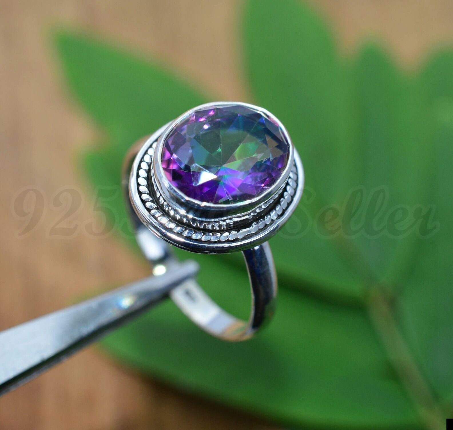 Simple Band Ring Oval Gemstone Rings On Sale Beautiful Mystic Topaz Ring Faceted Gemstone Twisted Bezel Gift Ring 925 Sterling Silver