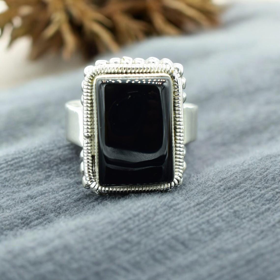 Bague 'Lucifer' En Argent Sterling 925 Avec Onyx Noir - Taille Réglable 1-15 US - Neuf Avec Étiquettes