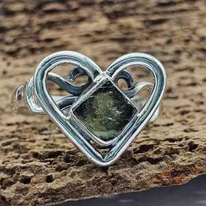 Natural Moldavite Silver Ring Rough Moldavite Ring  Engagement Gift Party Wedding Moldavite Meteorite Ring Natural Moldavite Gem Anniversary