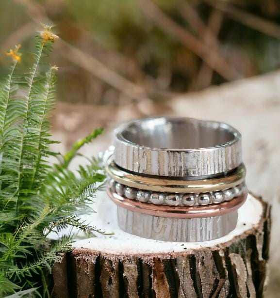 Three-tone Sterling Silver Spinner Ring | Silver, Copper