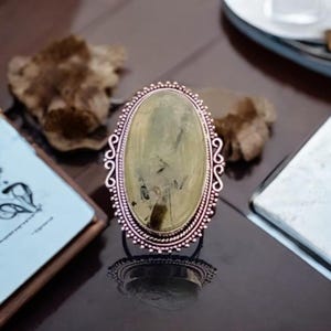 Sterling Silver Ring with Prehnite Gemstone – Handcrafted Artisan Jewelry – Elegant Green Prehnite Ring – Unique Gift for Her