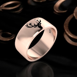 Rose Gold Plated 925 Silver Christmas Deer Ring | Holiday Jewelry Gift | 925 Silver Deer Band for Holiday Celebrations .