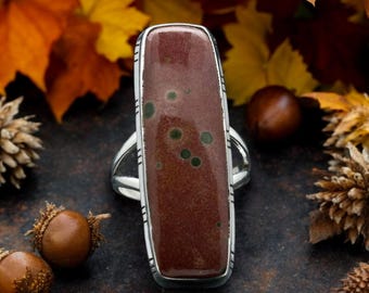 Elegant Sterling Silver Ring with Ocean Jasper – Unique Artisan Jewelry