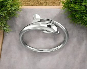 Handmade Dolphin Ring in 925 Sterling Silver - Custom Fish Spiral Ring for Her, adjustable  Silver Ring