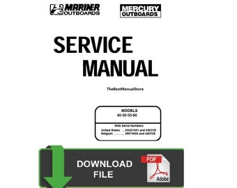 Manual de servicio/reparación para motores Mercury Mariner de 40, 50, 55 y 60 CV de 2 tiempos.