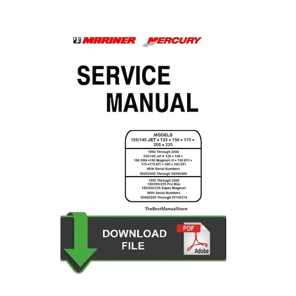 Mercury Mariner 105/140 Jet 135,150,175,200,225 Service / Repair Manual