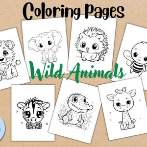 Printable Wild Animals Coloring Pages, Coloring worksheets for kids to improve basic coloring skills, Kindergarten activity pages