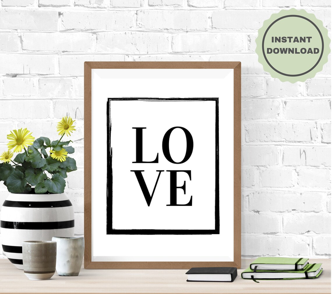 Printable LOVE Sign Printable Wall Art Black and White Home | Etsy