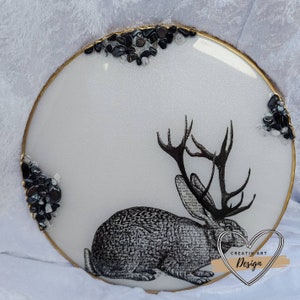 Decorative decorative tray shelf / epoxy resin / rabbit / drum stones / individual gift / handmade / resin / gift idea / unique