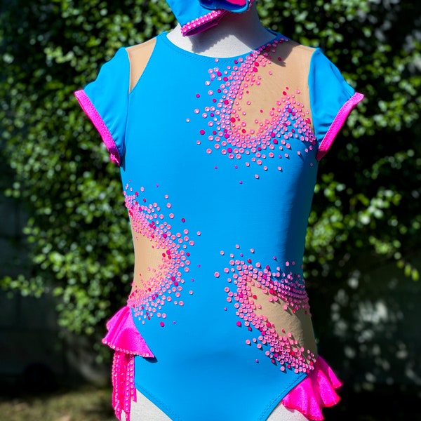 Neon Bright Blue and Pink Jazz Dance Costume (Child Extra Large)