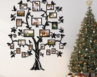 Grande albero genealogico in legno decorazione da parete natalizia, albero di Natale, decorazione natalizia in stile fattoria, decorazione da parete invernale, regalo di Natale, arte da parete in legno con albero