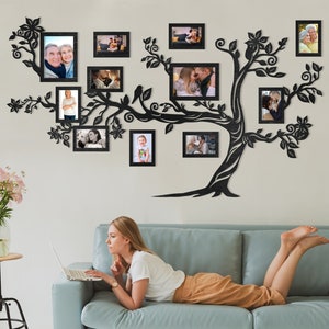 Family Tree Art, Wooden Family Tree With Photo Frames, Large Tree Of Life Wall Sticker, Collage Picture Frames, Grandparents Photo Collage