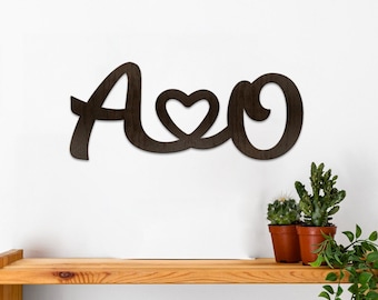 Letrero con iniciales de pareja, letrero con nombre, letrero de amor, letrero de San Valentín, regalo personalizado, madera maciza, decoración del hogar