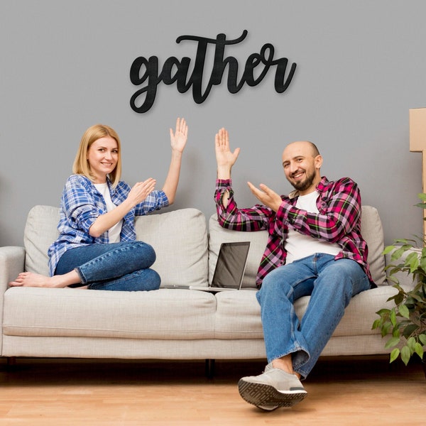 Gather Sign up to 28", color options, Gather word cutout, 0.24" thick wooden letters gather sign, Gather cutout