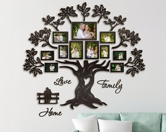 Tree Wall Decor, Family Tree Wall Art, Wooden Family Tree With Photo Frames, Large Tree Of Life Wall Decor, Collage Picture Frames