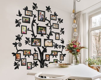 Custom Family Gift - Personalized Wooden Family Tree Wall Art with Large Photo Display, Ideal Housewarming & Vintage Wall Decor Housewarming