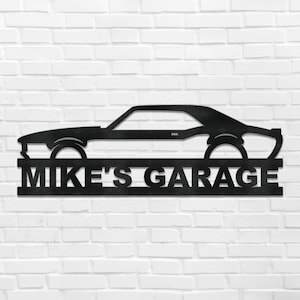 Señal de coche de madera personalizada, señales de coche para garaje, señal de nombre de coche, coche muscular, señal de madera de garaje, señal de cueva de hombre, regalos mecánicos, taller
