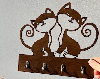 Cute Cat Key Holder for Wall, Pop up Cat Coat Hooks, Creative Bear Key Rack for Wall, Hanging Wall Cat Key Organizer, Kawaii Animal Key Hook