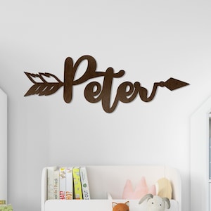 Sinal de nome de seta, decoração de berçário, nome de script, sinal de madeira personalizado, nome de madeira, sinal de nome personalizado, sinal de nome de madeira, sinal de nome Boho