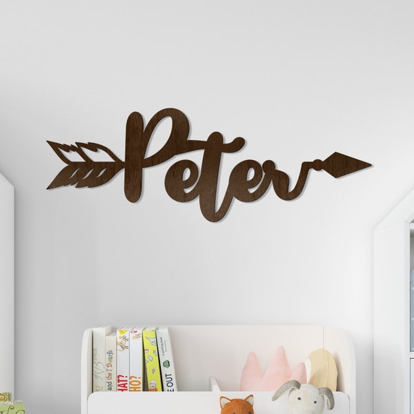 Pijl naambord, decor van de kinderkamer, scriptnaam, gepersonaliseerd houten bord, houten naam, gepersonaliseerd naambord, houten naambord, Boho naambord