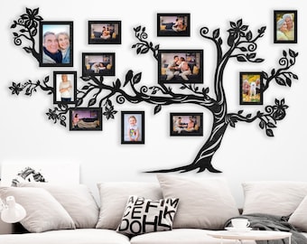 Wooden family tree with Frames, Wall Decorations for Living Room, Family Tree Wall Decal, Wood Family Tree wall art