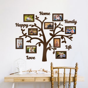Personalized Wooden Family Tree With Frames and Text, Custom Wooden ...