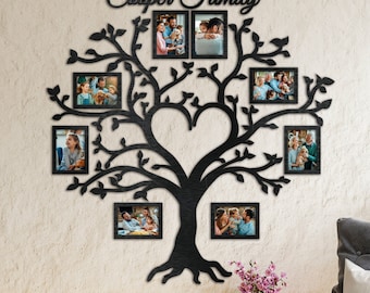 Custom Family Tree with Frame as Heart, Wooden Family Tree with Heart Wall Art, Living Room Wall Decorations, Wood Family Tree Wall Decal