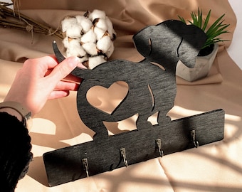 Dachshund Hanger, Dog leash hanger, Heeler Key Rack Holder, Personalized Leash Holder, Housewarming Pet Gift, Hanger for keys and dog lead