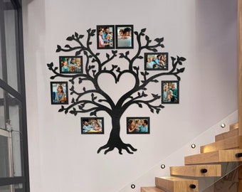 Staircase family Tree Wall Decor, Tree Wall Decor, Big Wooden Family Tree wih Photoframes, Large Wall Decor, Large Tree Wall Photo Collage