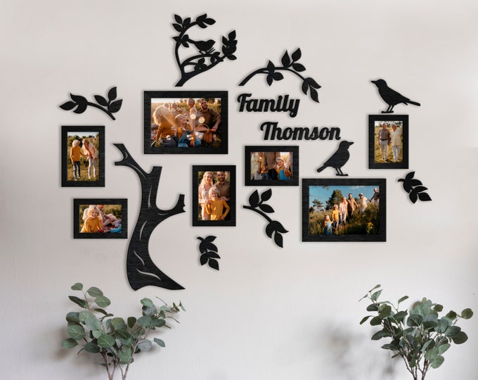 Custom Wooden family tree with Frames, family tree wall art, Wood  Family Tree with birds photo Wall Decorations for Living Room pictures
