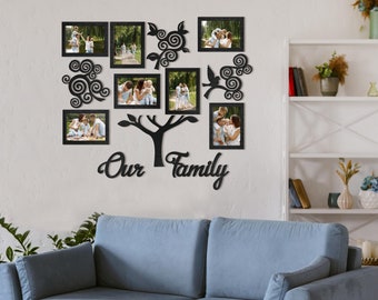 Custom Wooden family tree with Frames Personalizable, family tree wall art, Wood Family Tree photo Wall Decorations for Living Room pictures