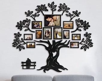 Personalized Anniversary Gift Family Tree Oak with photo frames, Fathers Day, for Mom, for parents, gift for grandma grandpa, family reunion