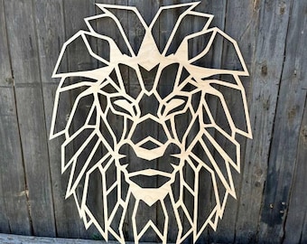 Geometric Lion Wall Decor – Birch Wood Laser Cut Animal Panel, Nordic Boho Jungle Art, Eco Wooden Lion Head for Modern Home Accent