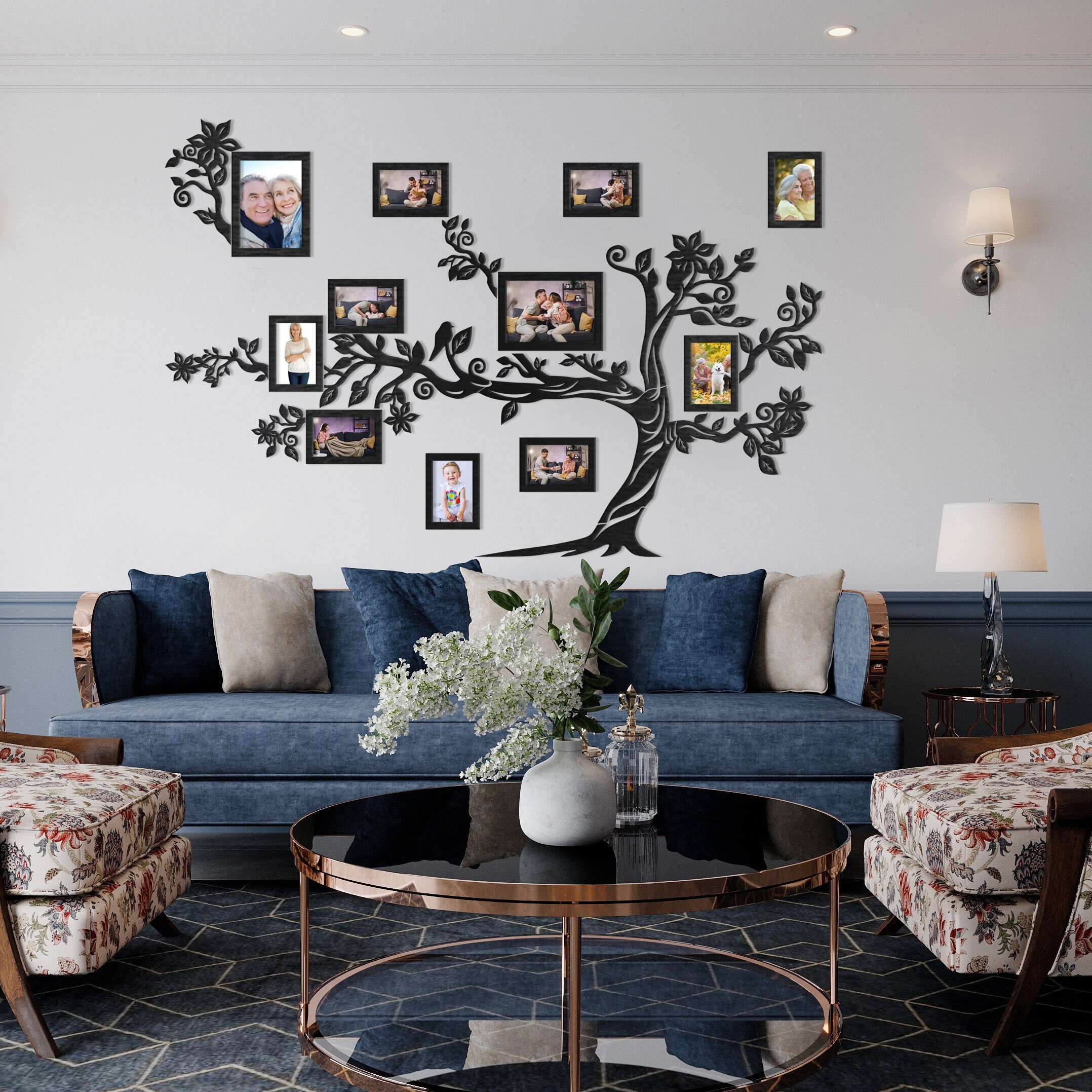 Custom Family Tree With Frames, Wooden Family Tree Wall Art, Wall ...
