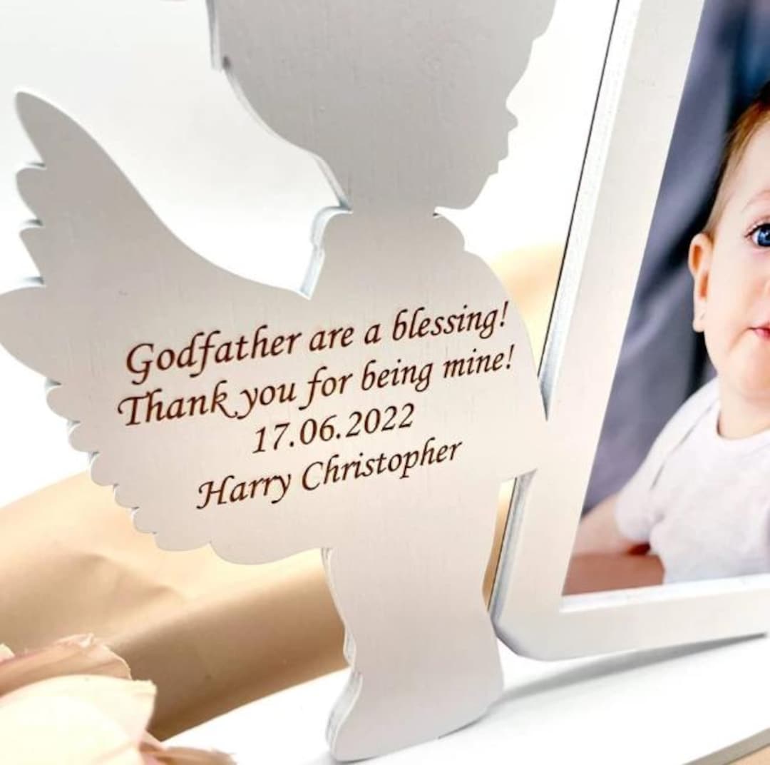 Personalized Angel Boy Photo Frame – Wooden Baby Baptism Decor, Custom ...