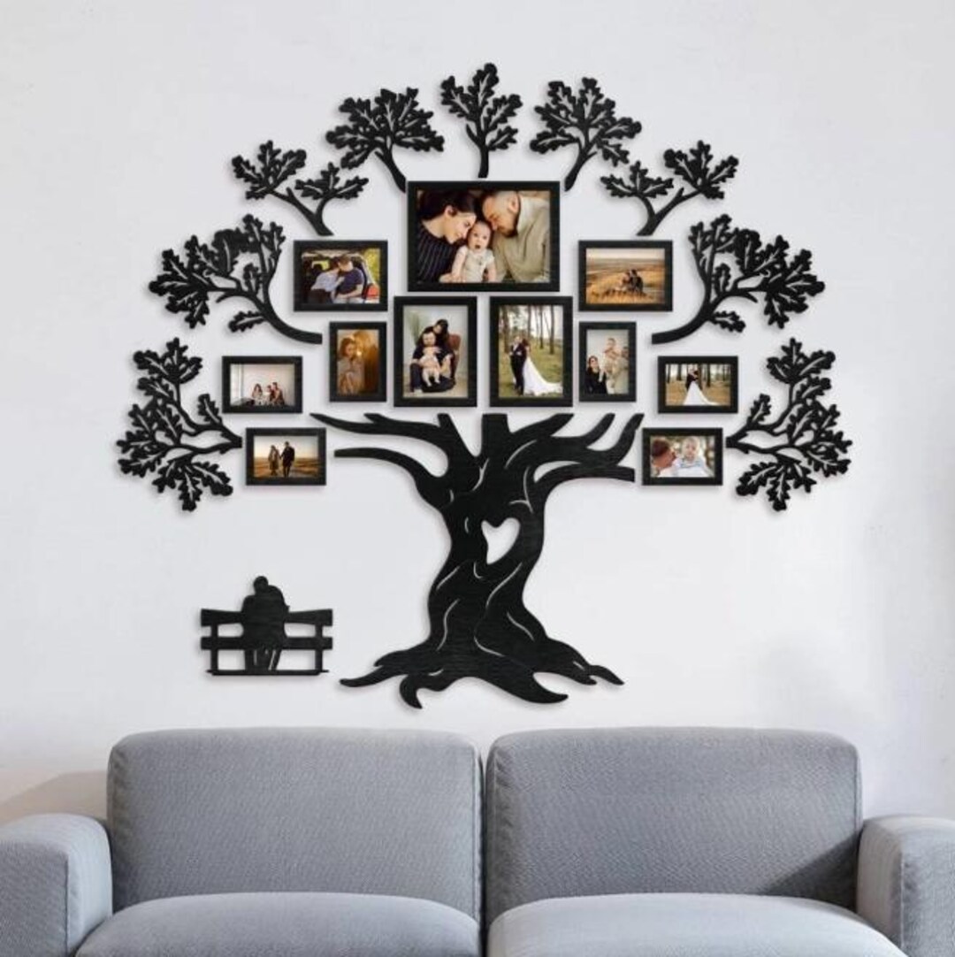 Personalized Oak Family Tree Frame – Wooden Photo Collage Wall Art ...
