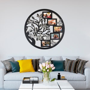 Custom photo frame, Life Wall Art, Round Frame Collage for Family, Family Wood Tree With Photo Frame in Circle, Wall decor Frame image 4